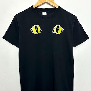 Vintage 1980s Black Cat Eyes made in USA Graphic Tee Shirt (fits adult Small)