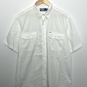 Vintage Polo by Ralph Lauren Cargo Pocket White Button Up Short Sleeve Shirt (size adult Large)