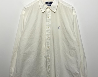 Camicia vintage anni '90 Polo di Ralph Lauren bianca a maniche lunghe con bottoni (taglia XL da adulto)