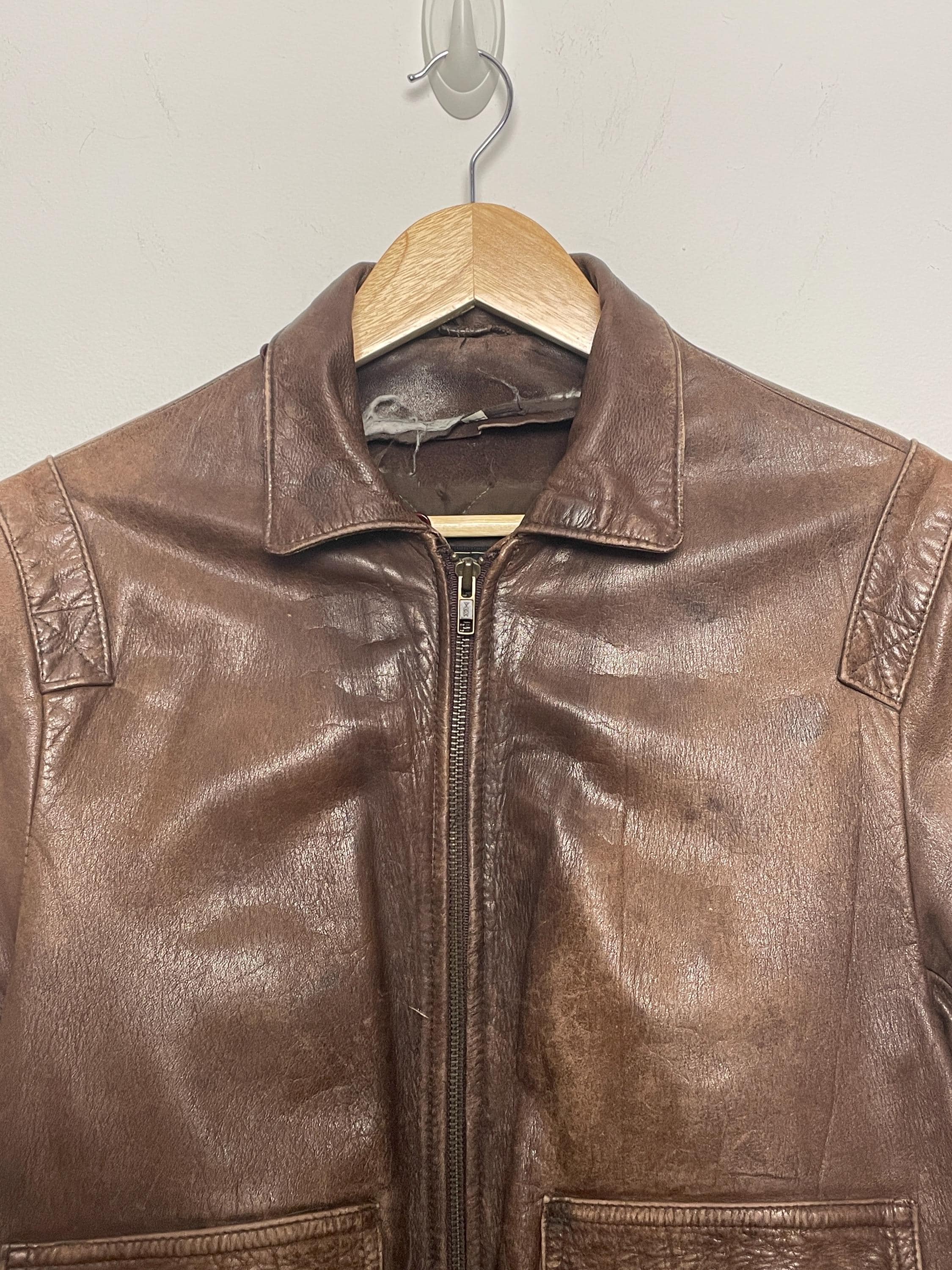 Vintage 1980s Saks Fifth Avenue Genuine Brown Leather Aviator