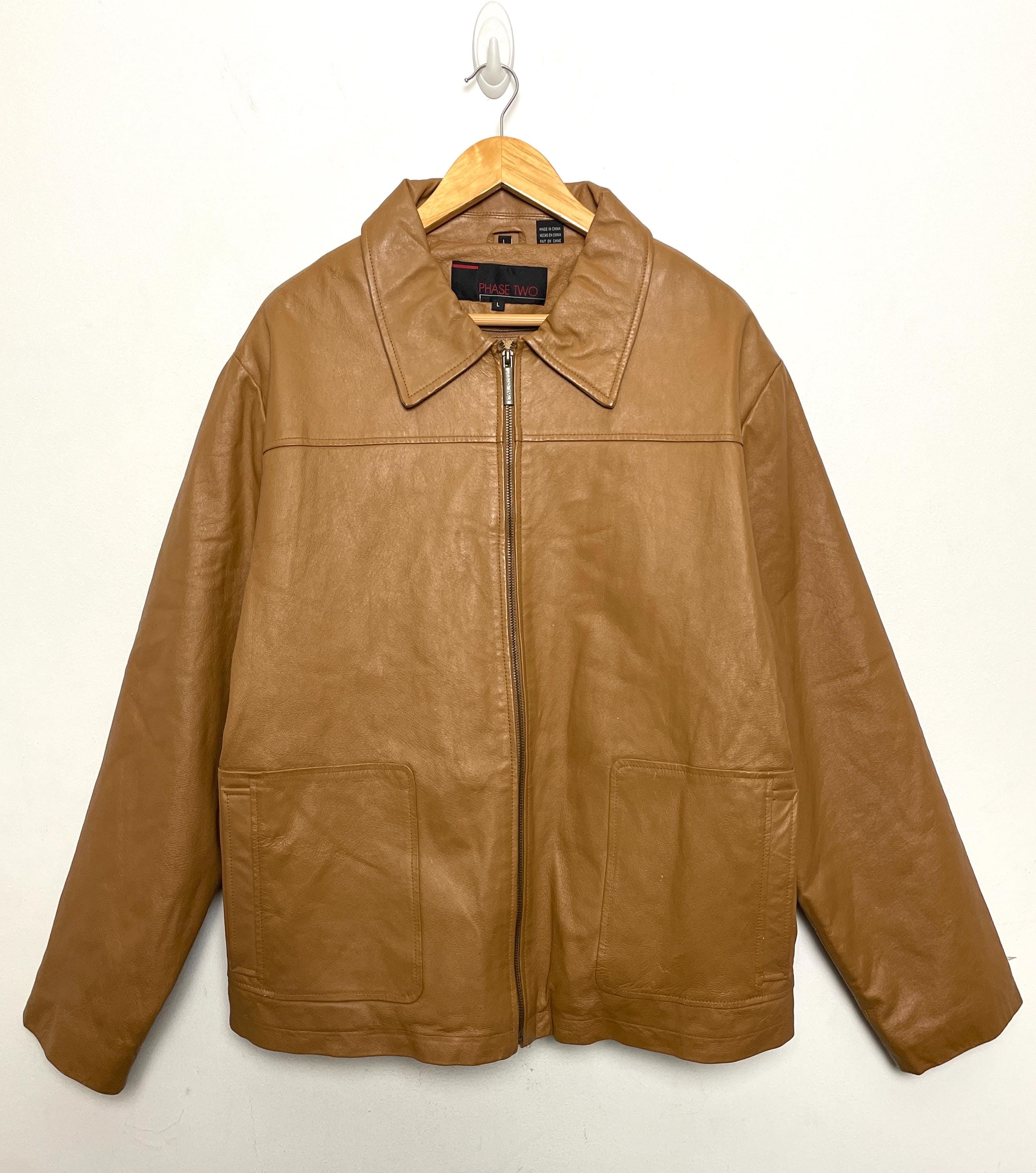Vintage Phase Two Zip up Genuine Brown Leather Bomber Jacket (size Vintage Phase Two Zip up Genuine Brown Leather Bomber Jacket (size