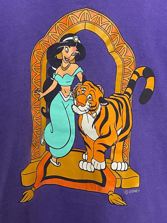 キッズ古着 vintage Disney Aladdin jasmine Tee Vintage 90s Disney Aladdin Princess Jasmine Teal Graphic