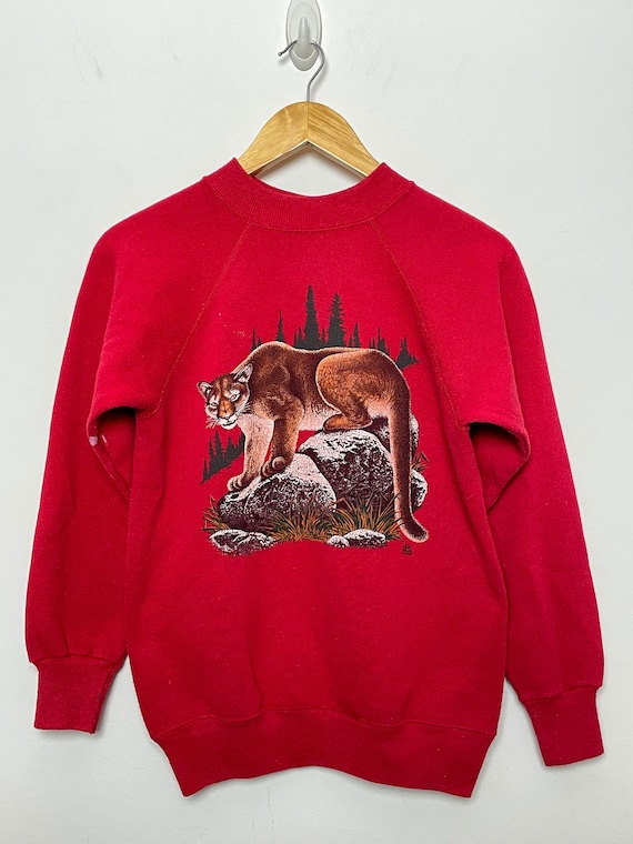 Vintage 1990s Mountain Lion Cougar Graphic Red Pu… - image 1