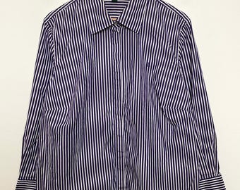 Vintage 1990s Lauren by Ralph Lauren Women’s Purple Striped Button Up Long Sleeve Shirt (size women’s XXL)