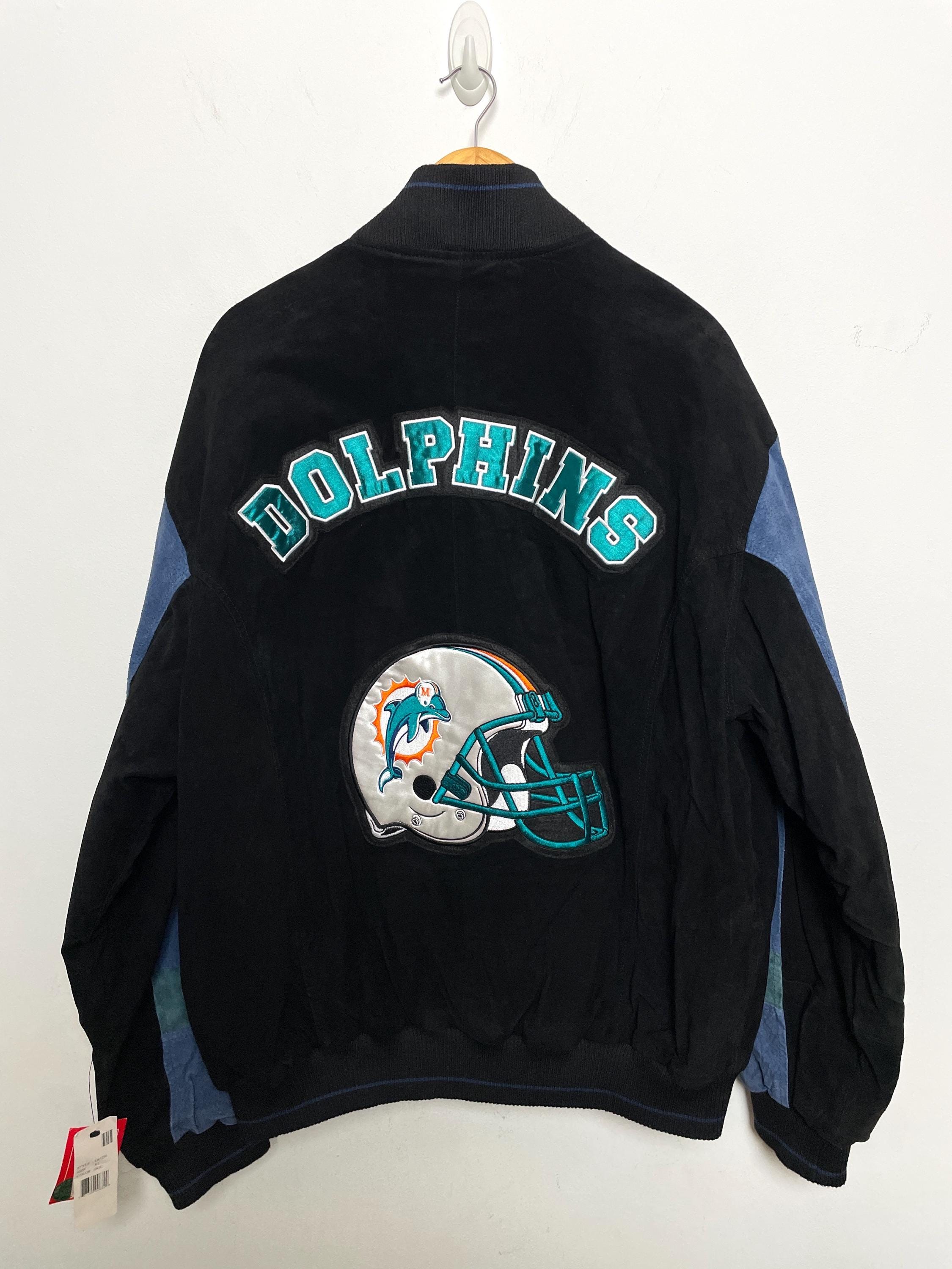 90s USA製 NFL マイアミ ドルフィンズ レザー メルトン スタジャン 