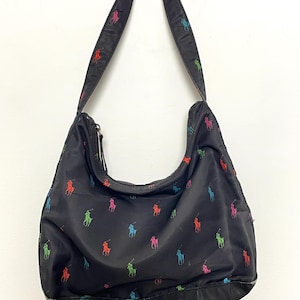 Vintage Polo by Ralph Lauren Multi Color Print Black Hand Bag