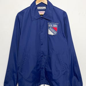 Vintage Mitchell and Ness New York Rangers NHL Hockey Button Up Windbreaker Coach Jacket (size adult Large)