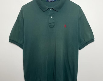 Polo vintage de Ralph Lauren, polo de manga corta verde y rojo (talla XL para adulto)