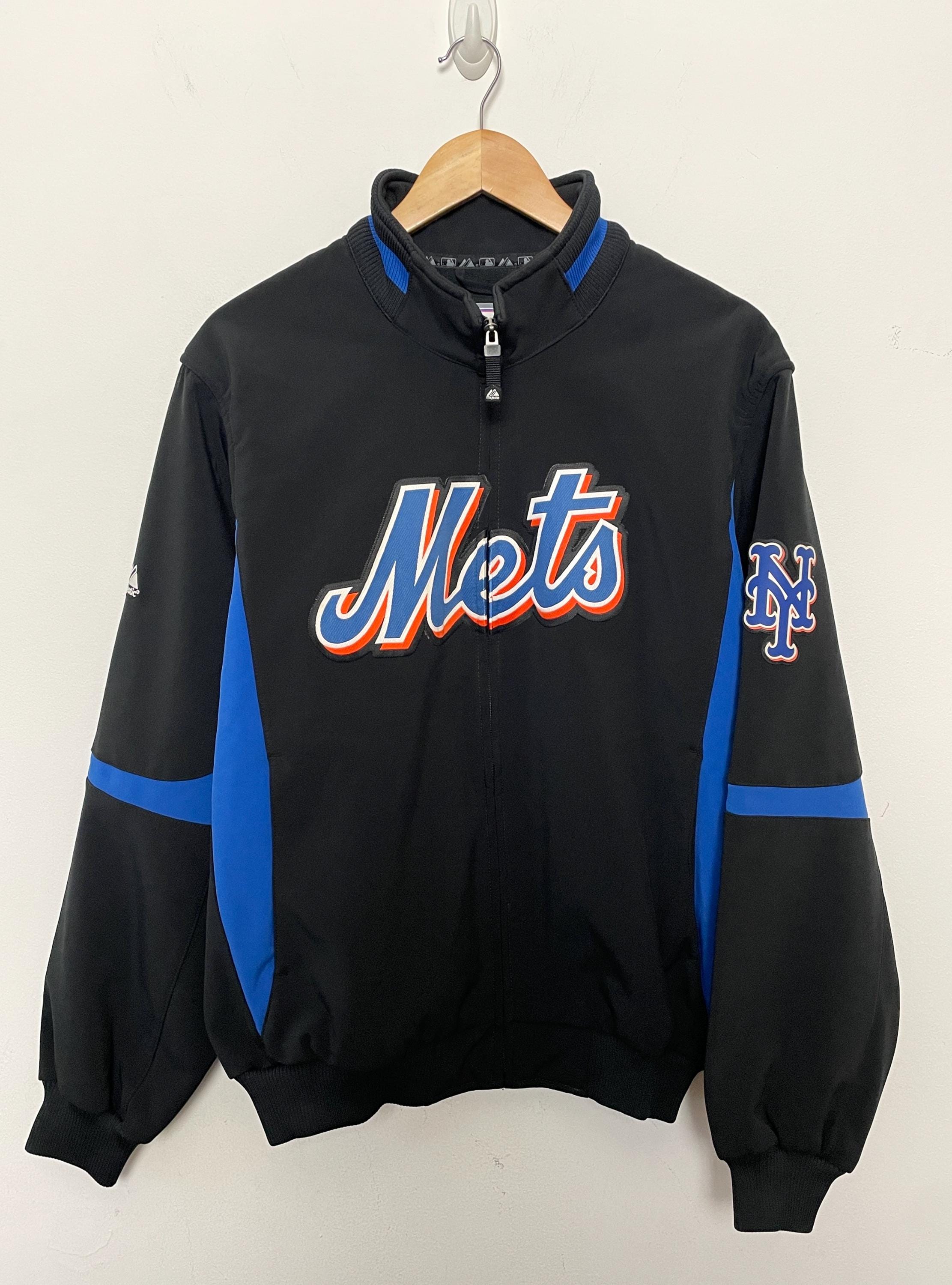 ニューヨーク・メッツ　Mets ジャケット 黒/青 MLBロゴ付きグランドコート Vintage New York Mets MLB Baseball Zip up Fleece Lined Black