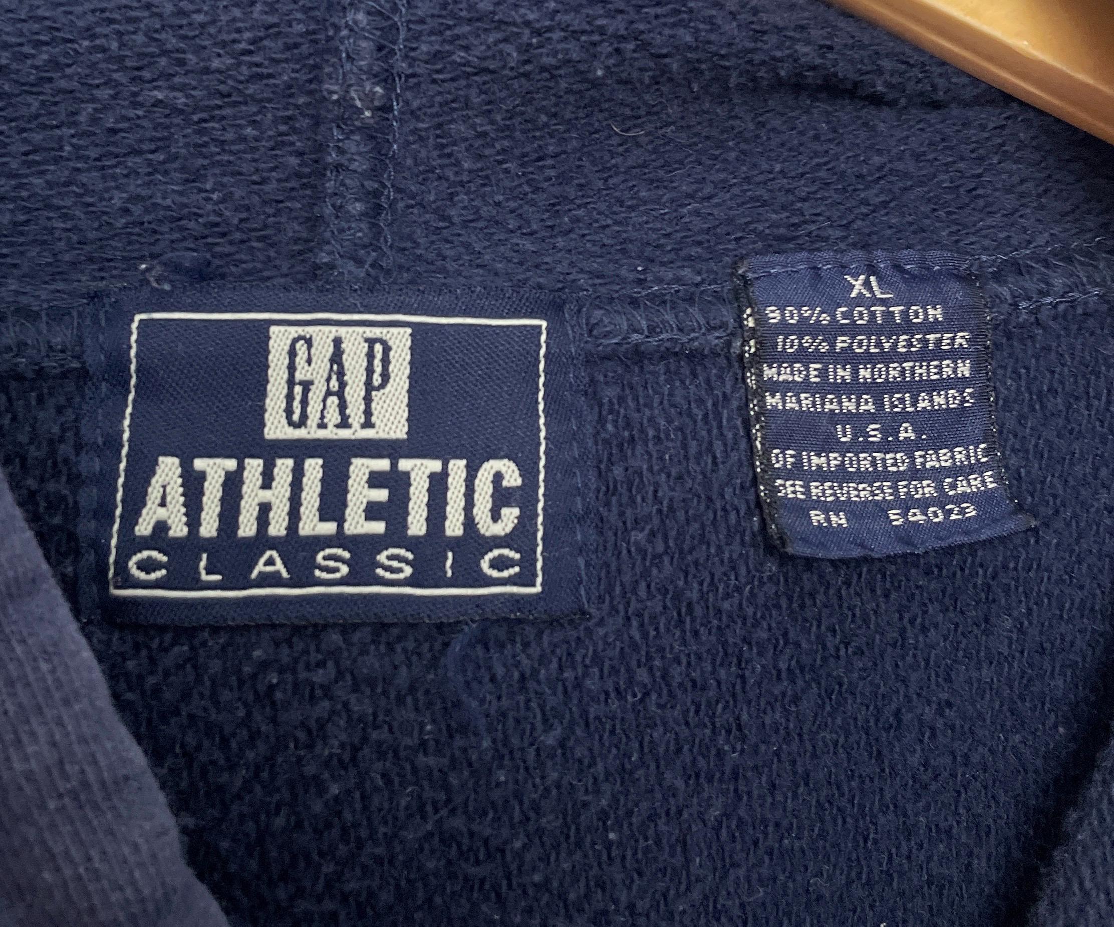 Vintage 1990s Gap Athletic Spell Out Graphic Navy Blue Hoodie 