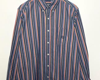 Koszula Vintage Chaps w paski, wielokolorowa, z długim rękawem i zapięciem na guziki (rozmiar L dla dorosłych)
