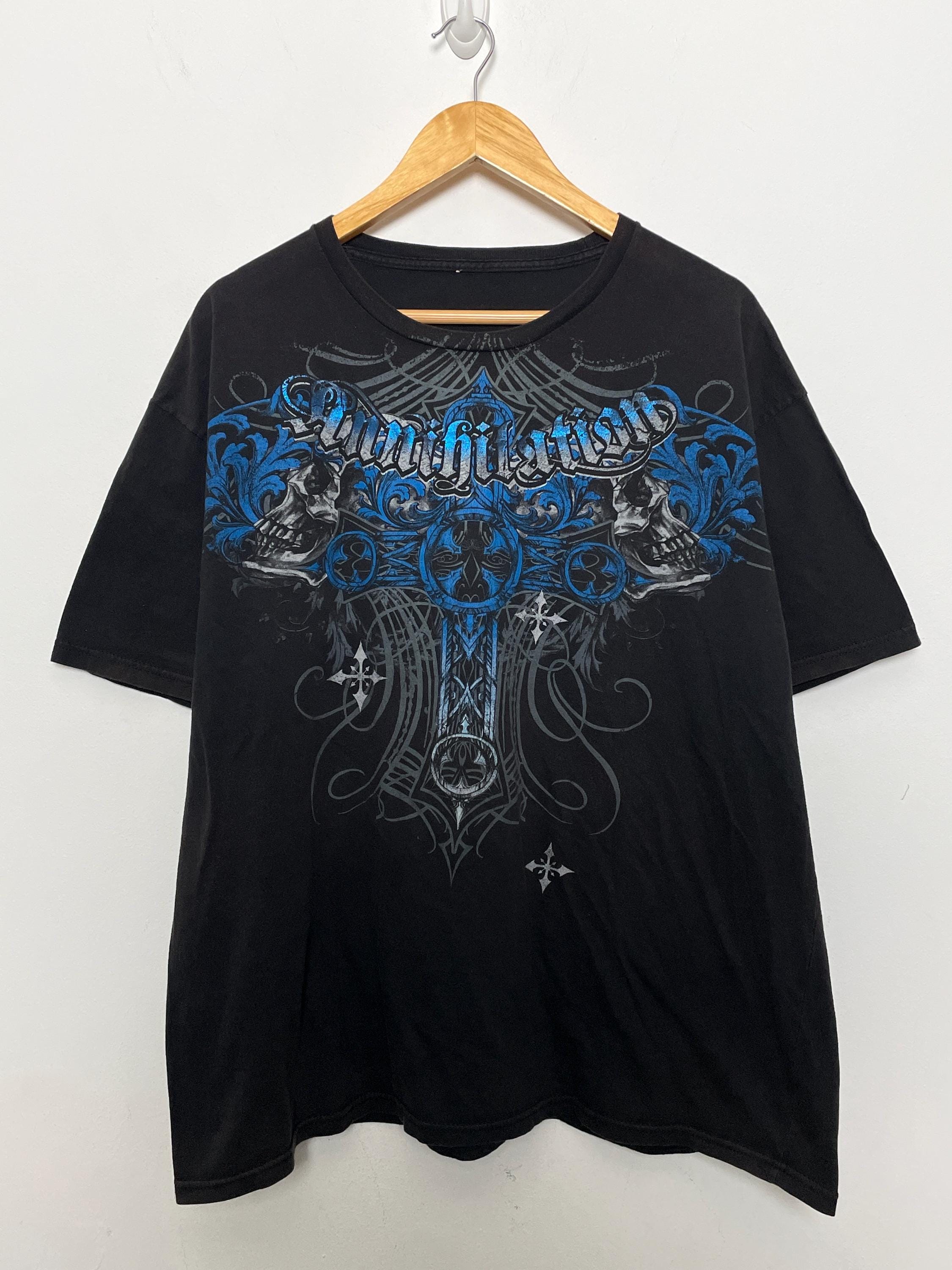 80′s〜90′s vintage y2k スポーツ カジュアル ユニセックス Vintage Y2K Annihilation Skull Cross Graphic Tee Shirt (size Adult