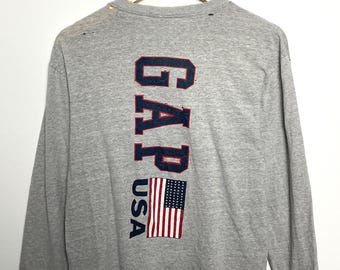 90s USA製 old gap border longsleeve tee Vintage 1990s Gap Striped Long Sleeve Blue Pocket Tee Shirt (size