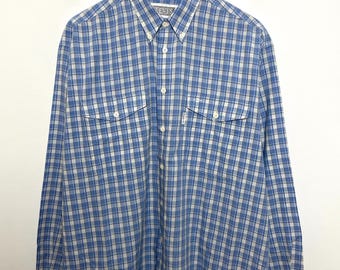 Vintage jaren 1980 Levi's Silver Label blauw geruit geruit overhemd met lange mouwen (maat volwassenen: Large)