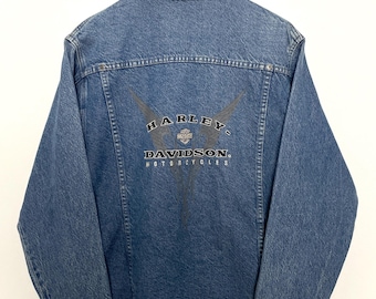 Veste vintage en jean pour femme motard en jean Harley Davidson Motorcycles motos Harley Davidson de l'an 2000 (taille grand pour femme)