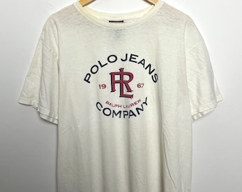 Camiseta vintage de los 90 de Polo Jeans Co by Ralph Lauren con logo de béisbol estampado (talla XL para adulto).