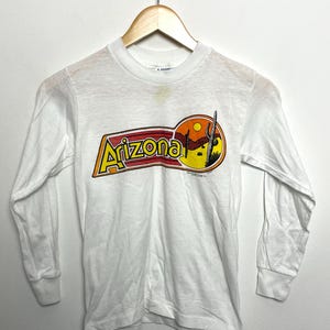 Vintage 1980s Arizona Desert Cactus Graphic Spell Out Long Sleeve Kids Tee Shirt (size Kids Medium 10-12)