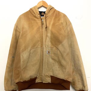 Vintage 1990s Carhartt Sun Faded Beige Zip Up Workwear Jacket (size adult Large)