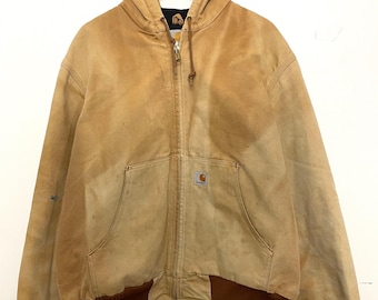 Chaqueta de trabajo Carhartt vintage beige descolorido con cremallera, años 90 (talla grande para adulto)