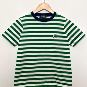 Vintage Polo by Ralph Lauren Green Striped Nautical Sailing Flag Logo Women’s Ringer Tee Shirt (size women’s Small)
