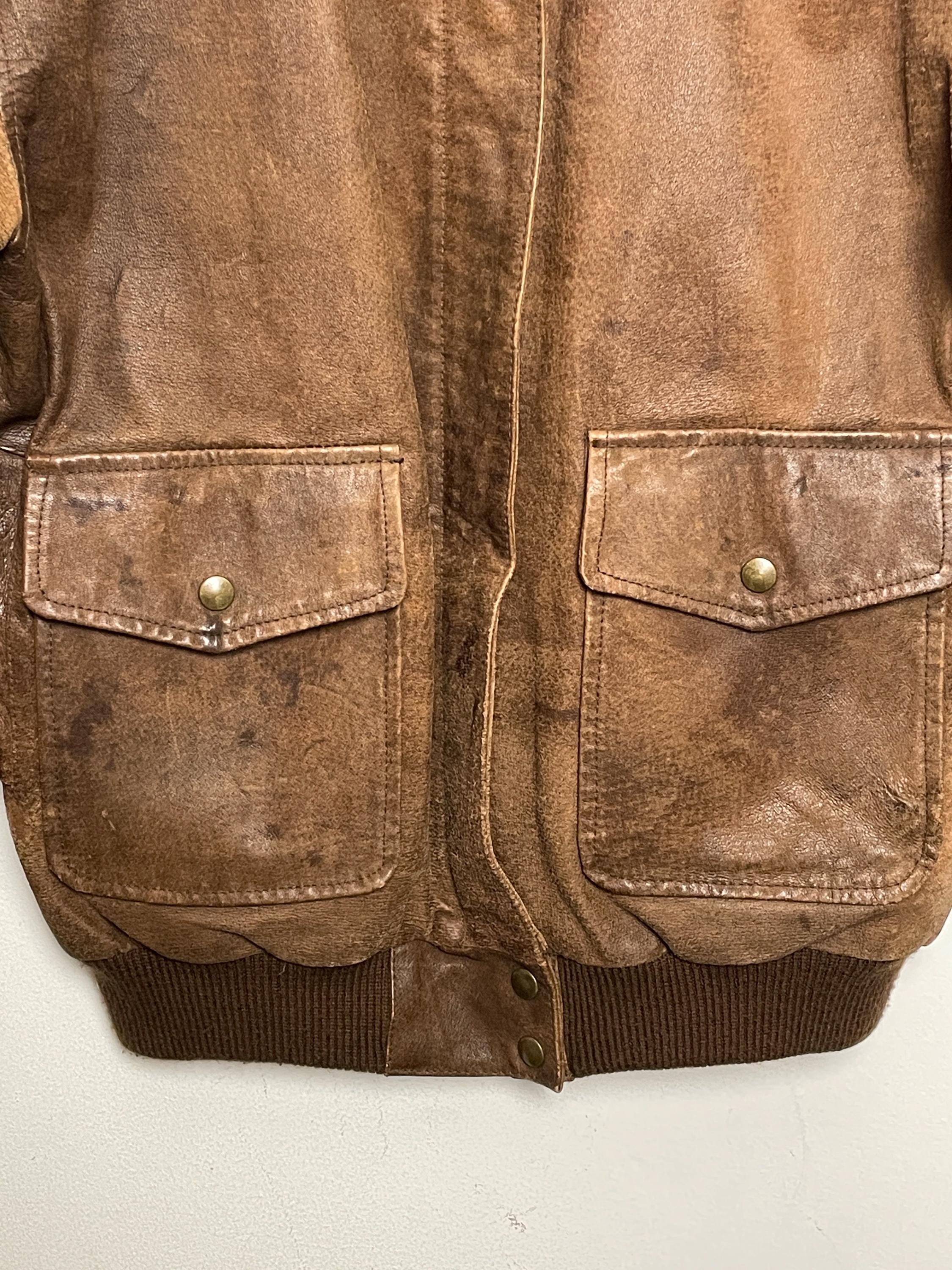 Vintage 1980s Bb Dakota Genuine Brown Suede Leather Aviator Bomber Jacket (Size Adult Small)