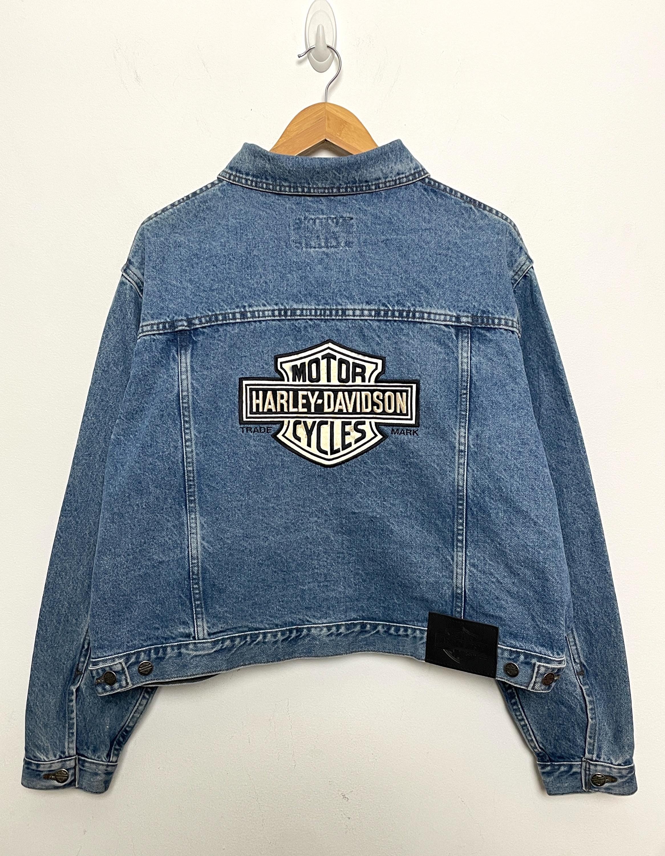 Vintage 1990s Harley Davidson Motorcycles Light Washed Denim Biker 