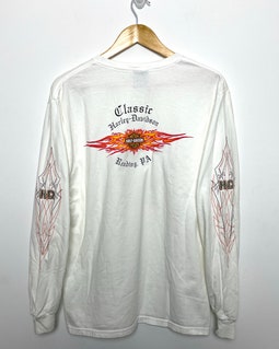 トップス 00s harley-davidson flame rayon shirt 2000s Harley Davidson Y2K Motorcycle Flame Ace Graphic Long Sleeve