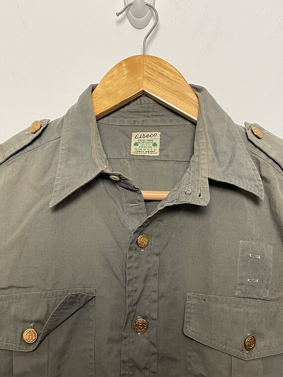 Vintage 1960s Vietnam Era American Red Cross First Aid United States Military Elbeco Sanforized Button Up Long Sleeve Shirt (fits adult M) View 3