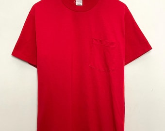 Vintage 1990s Fruit of the Loom Golden Blend Red Blank Pocket Tee Shirt (fits adult Large)