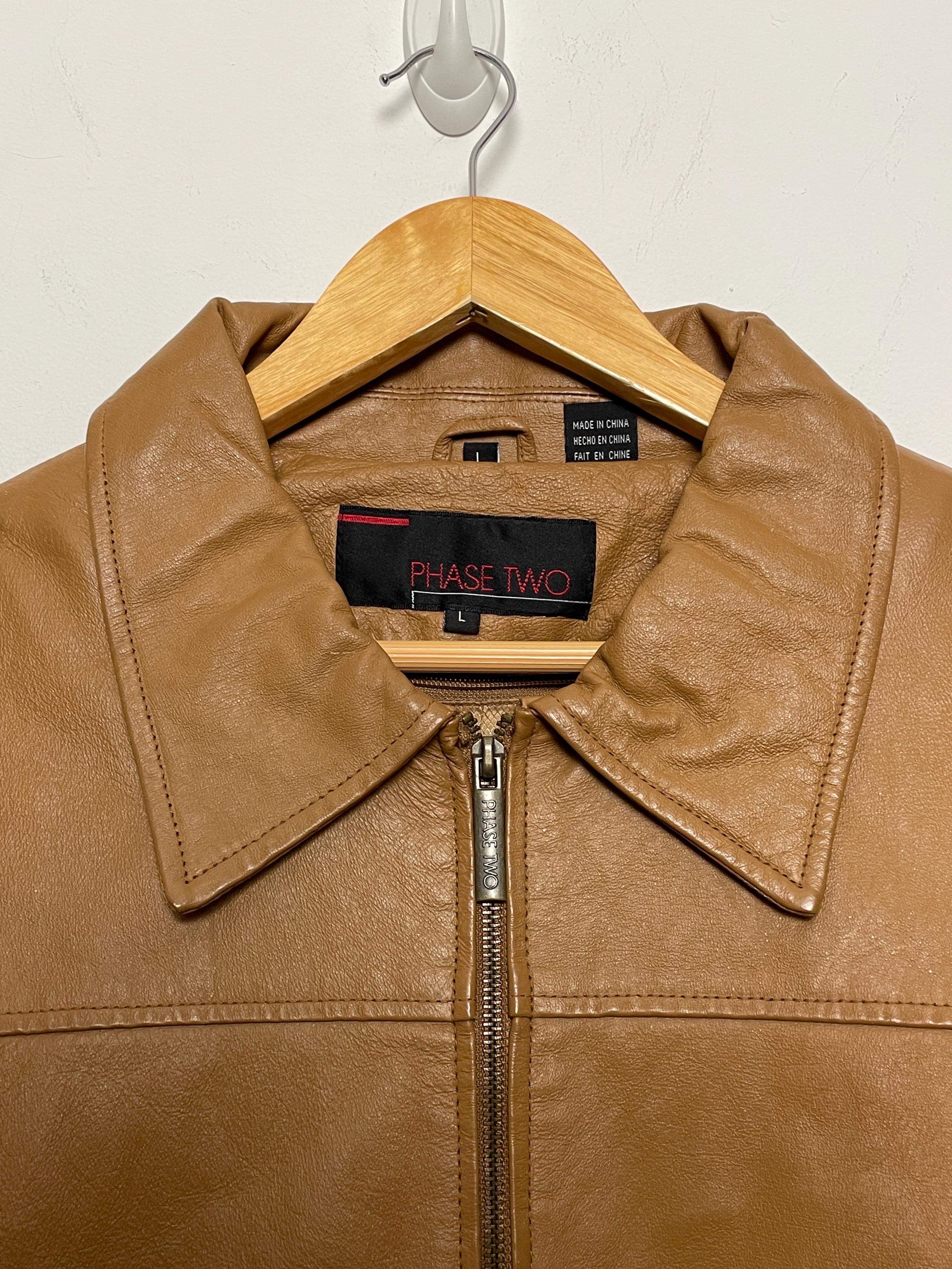 Vintage Phase Two Zip up Genuine Brown Leather Bomber Jacket (size
