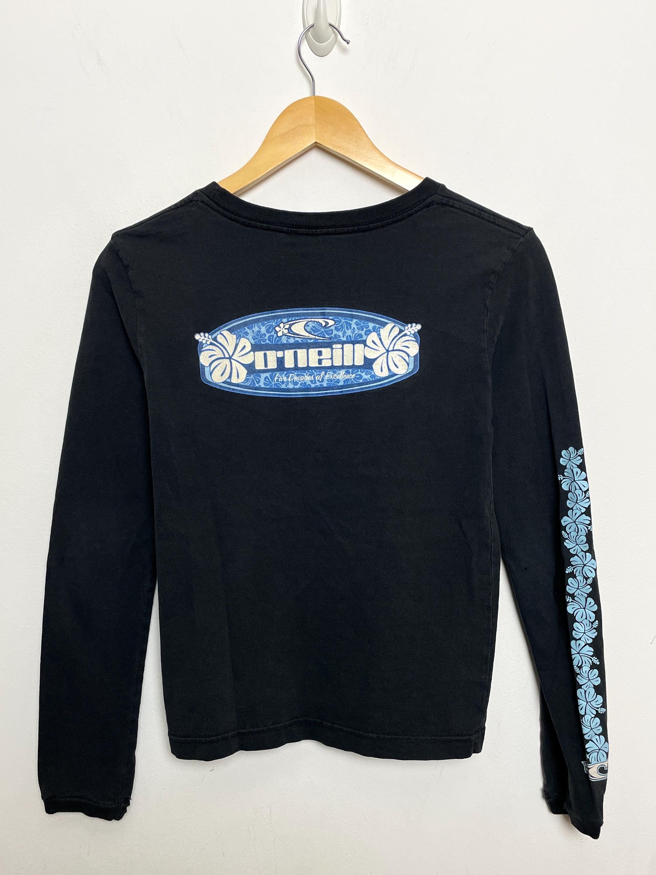 Vintage 1990s Oneill Surf Wear Spell Out Flower Graphic Women’s Long Sleeve Tee Shirt (size women’s Small)