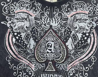 Vintage 2000s Avirex Y2K Print Spade Skull Studded Graphic Black