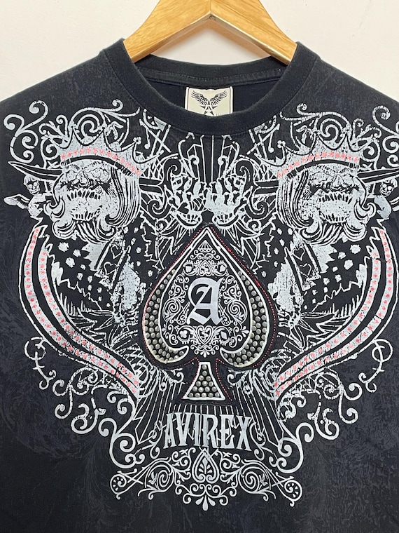 Vintage 2000s Avirex Y2K Print Spade Skull Studded Graphic Black