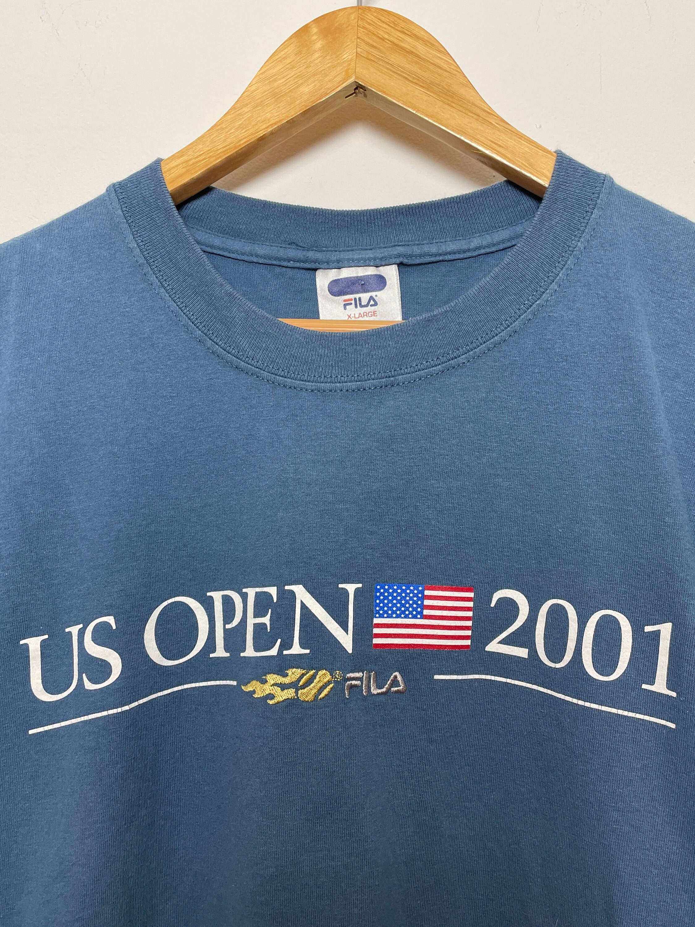Vintage 2001 Fila US Open Tennis Graphic Spell Out Tee Shirt fits Adult XXL  