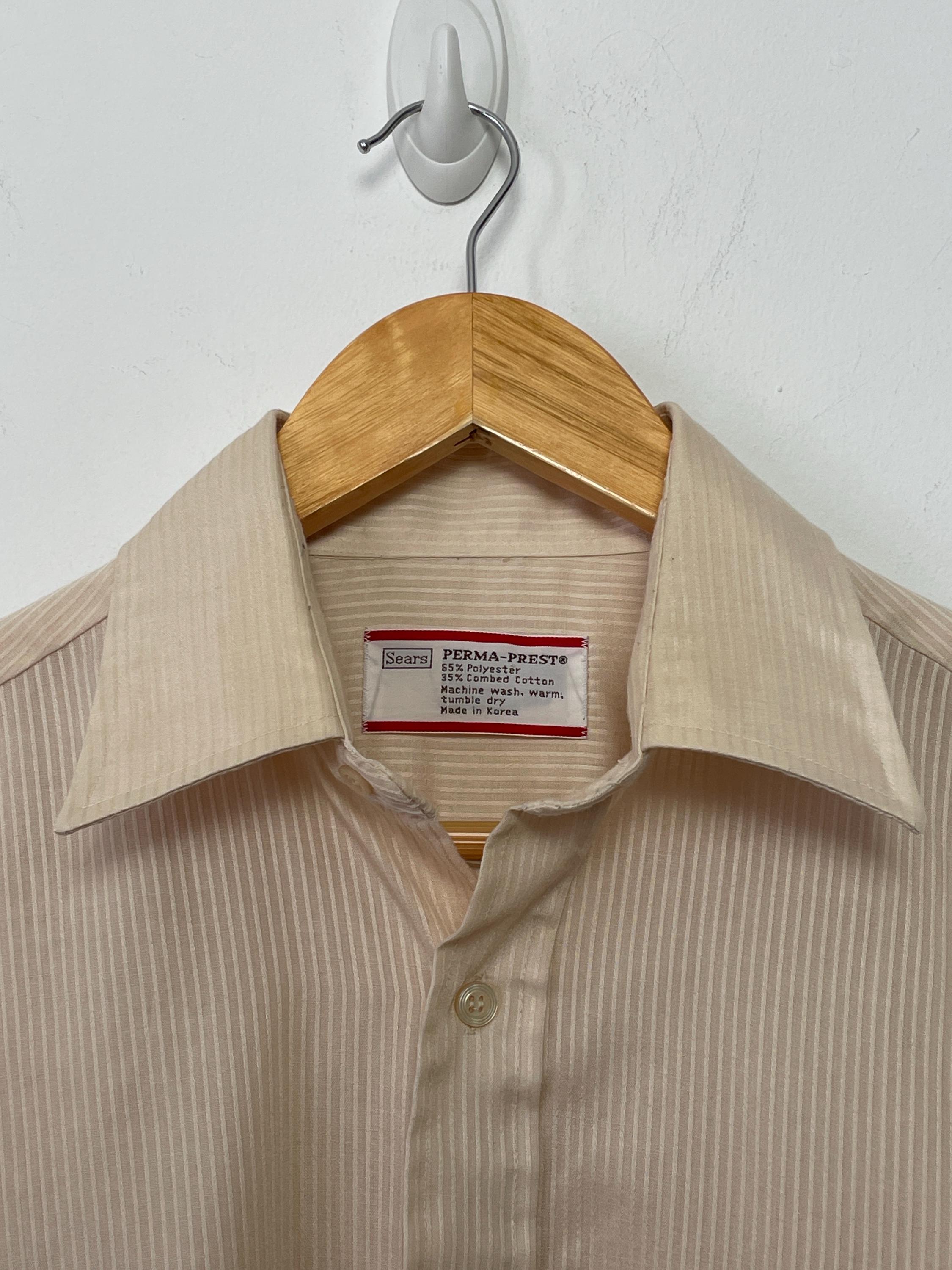 Vintage 1970s Sears Perma-prest Beige Striped Long Sleeve Vintage 1970s Sears Perma-prest Beige Striped Long Sleeve