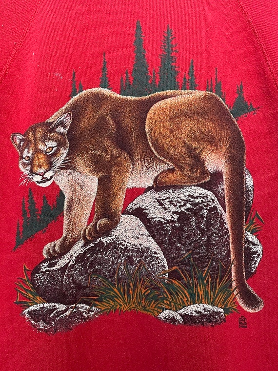 Vintage 1990s Mountain Lion Cougar Graphic Red Pu… - image 2