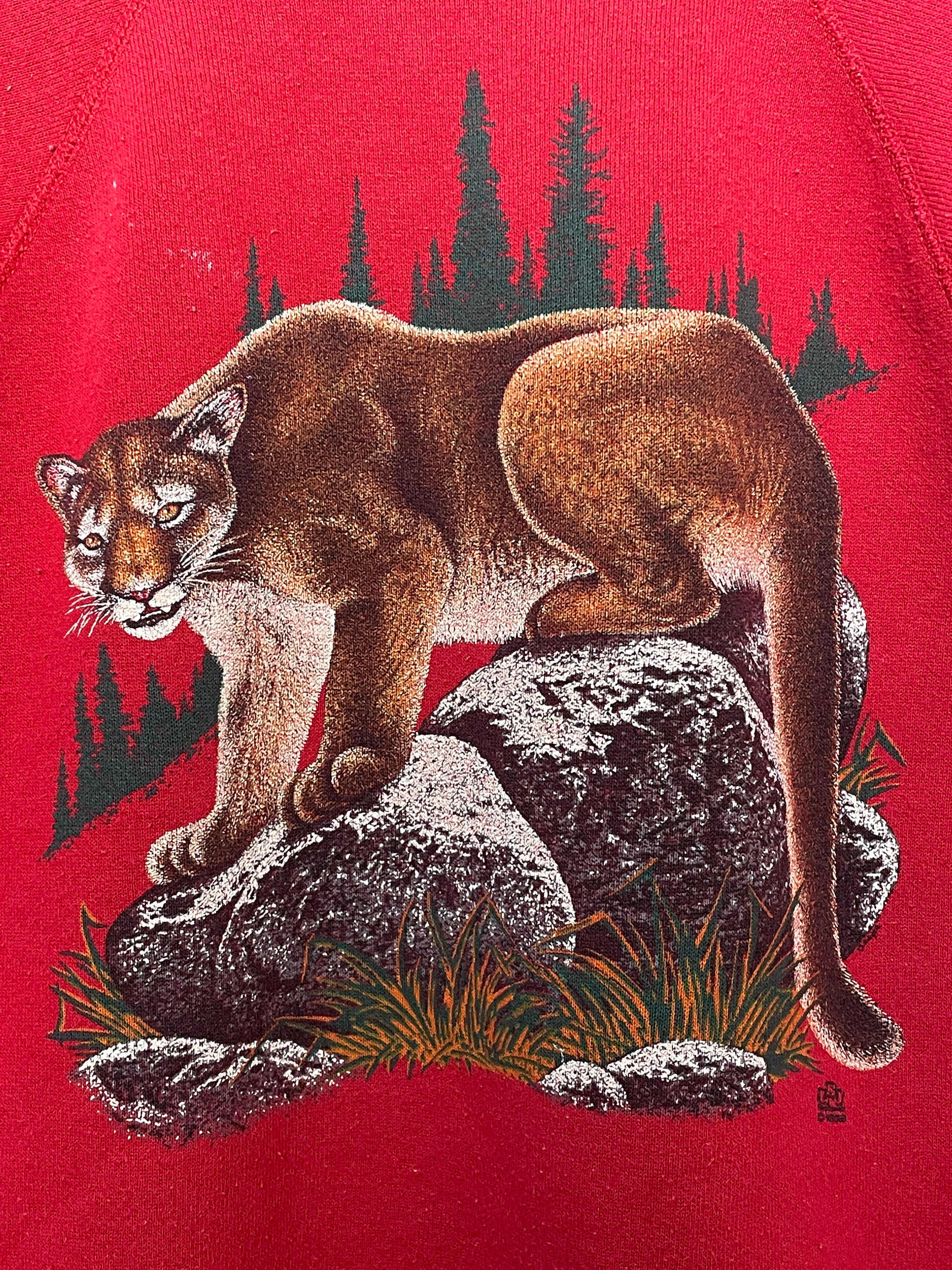 Vintage 1990s Mountain Lion Cougar Graphic Red Pullover