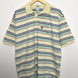 Vintage 1980s Izod Lacoste Pastel Striped Polo Shirt (fits size adult Large)