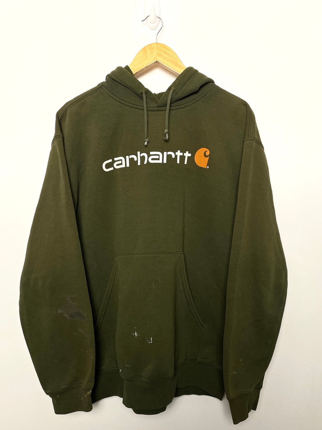 Carharttジップパーカー企業ロゴ2XL カーキ オリーブ 古着 ビッグ