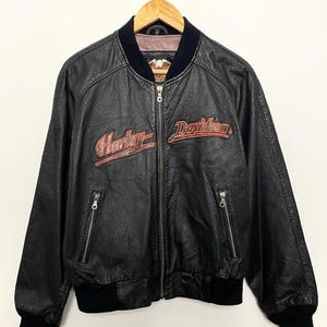 Vintage 1990s Harley Davidson Women’s Black Leather Motorcycle Biker Jacket (size women’s Large)