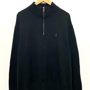 Vintage Polo by Ralph Lauren Black Quarter Zip Pullover Sweater (fits adult XXL)