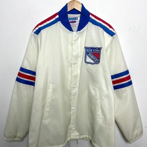 Vintage 1980s New York Rangers “Madison Square Garden Merchandise” NHL Hockey Jersey Style Button Up Windbreaker Coach Jacket (size Large)