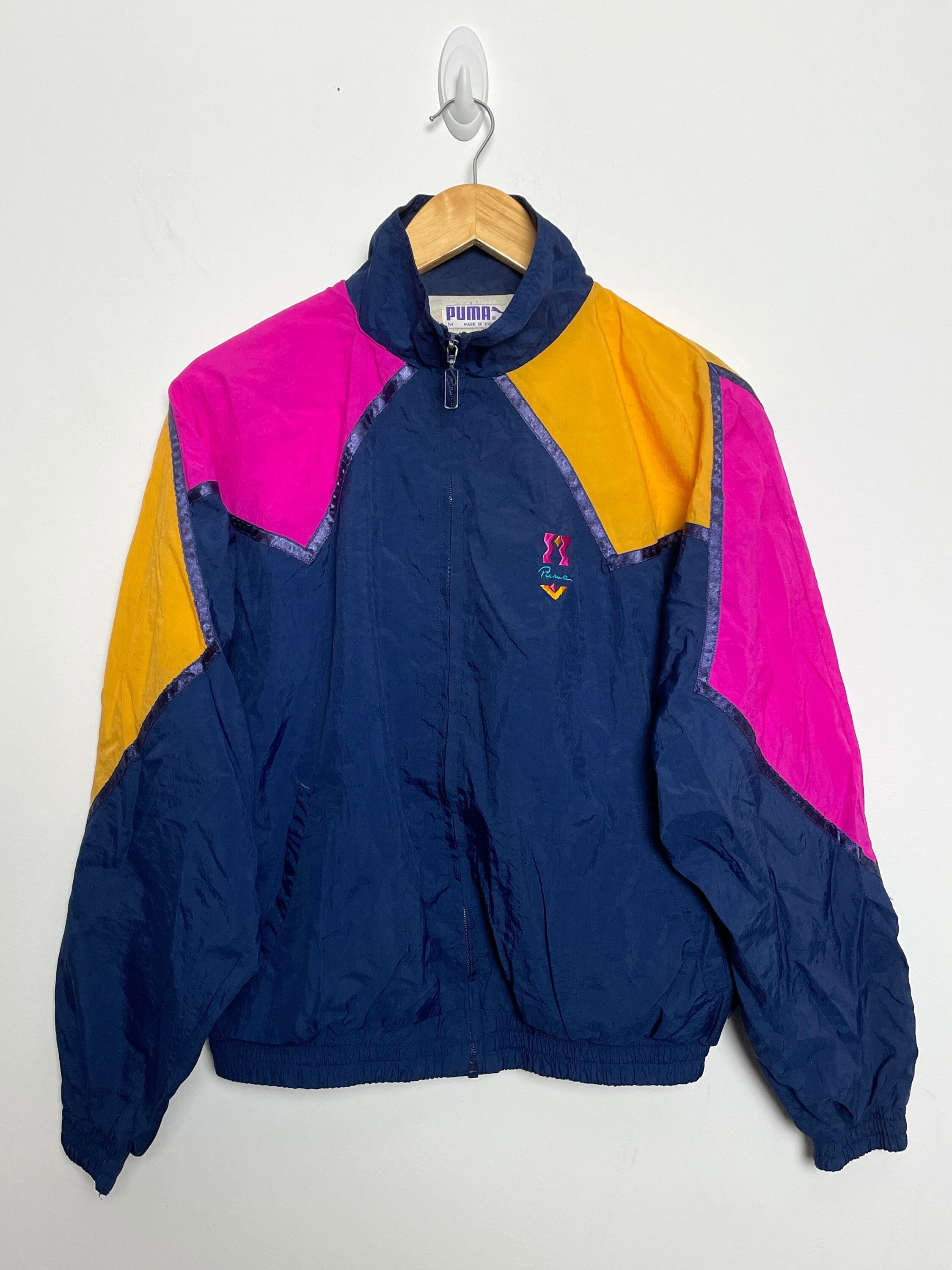 PUMA Fluo Zipper Jacket 1980s Raver Multicolor Windbreaker 