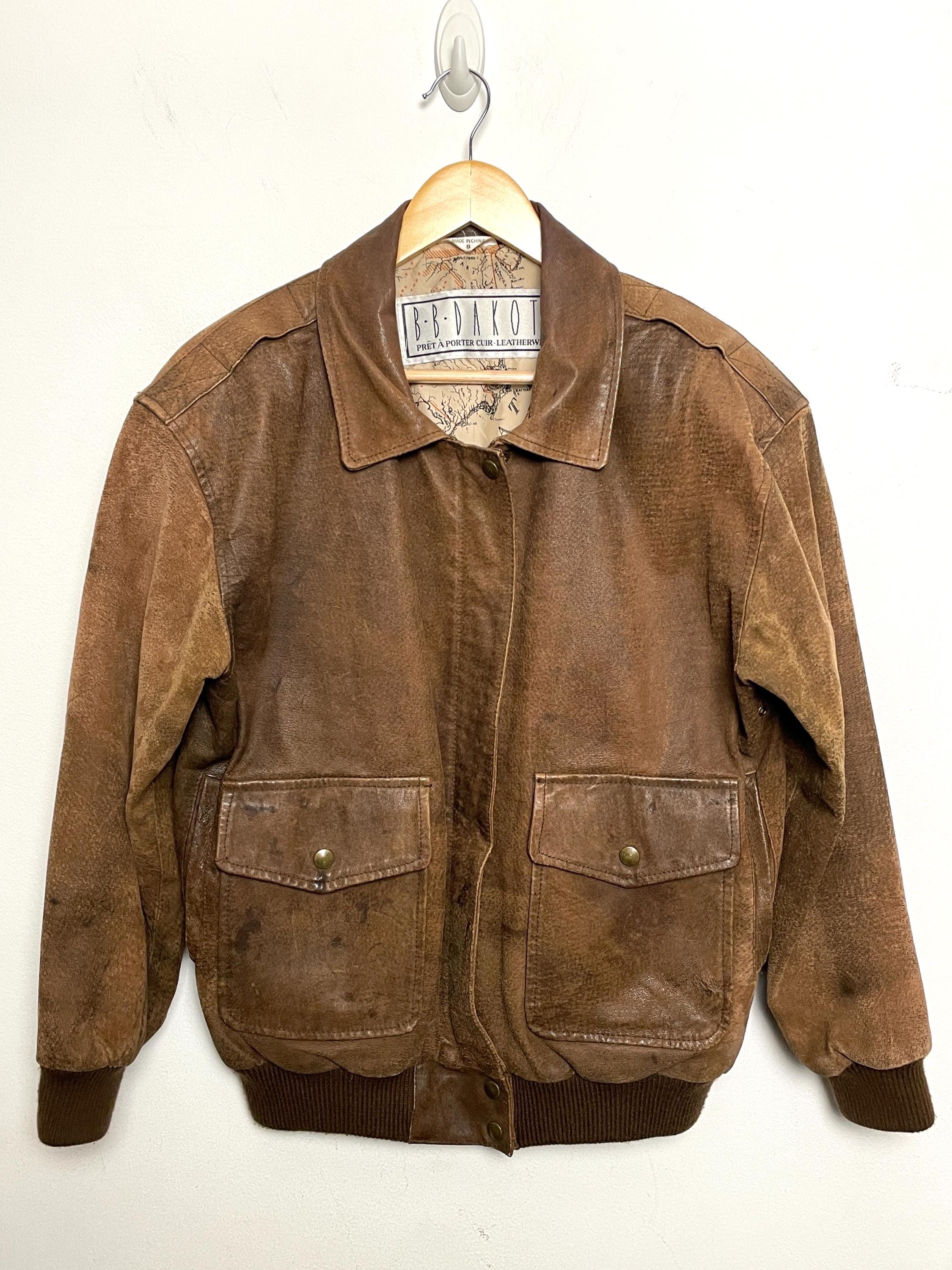 Vintage 1980s BB Dakota Genuine Brown Suede Leather Aviator Bomber