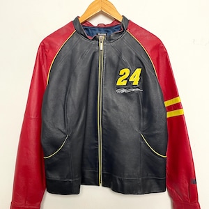Vintage 1990s Jeff Gordon #24 NASCAR Racing Wilsons Genuine Leather Zip Up Women’s Biker Mororcycle Jacket (size women’s XL)