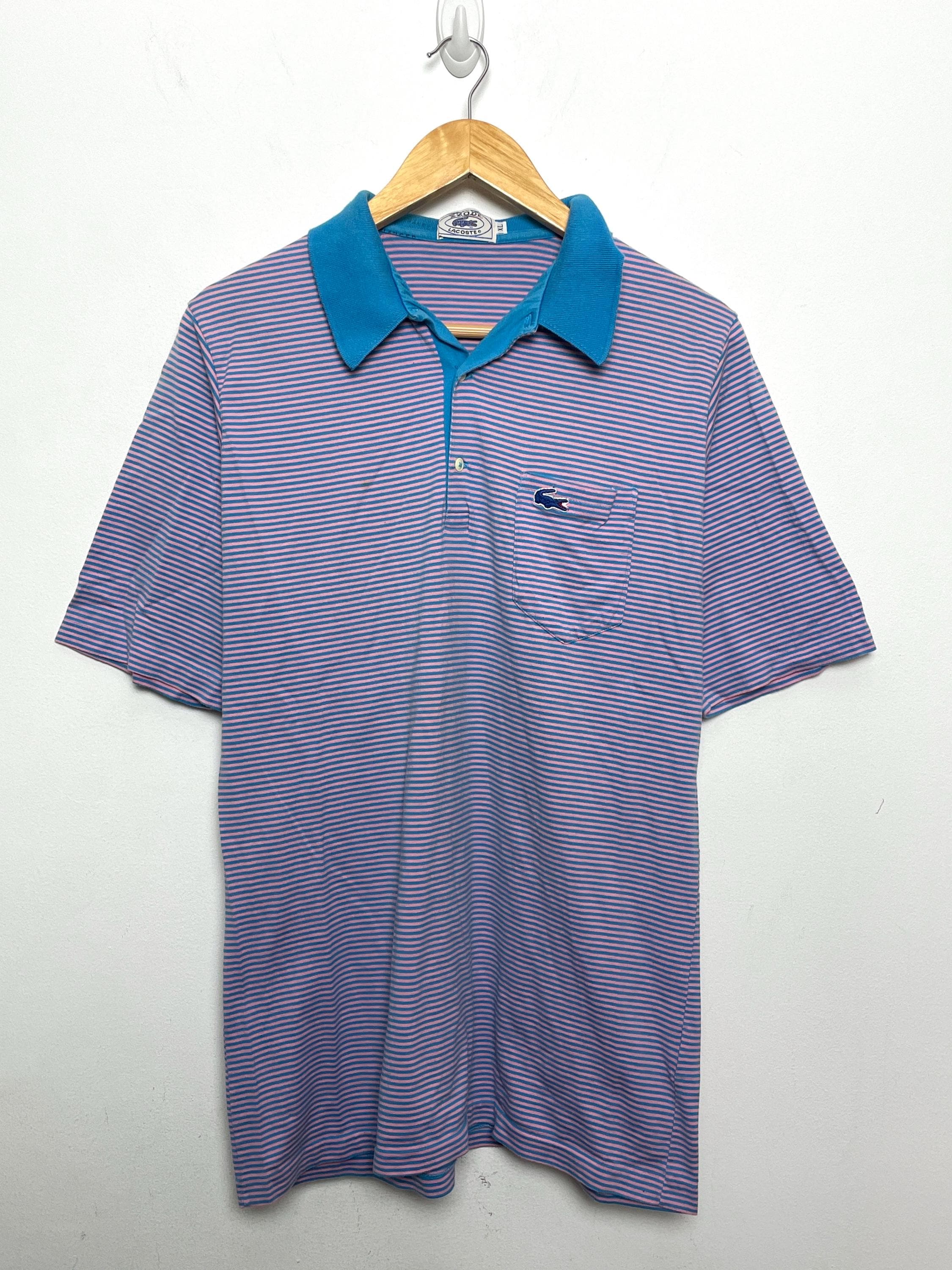 Vintage 1980s Izod Lacoste Alliagtor Logo Blue and White Striped