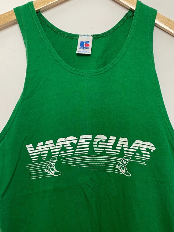 Vintage 1980s WyseGuys Running Club Russell made in USA Graphic Green Tank Top Shirt (fits size adult Small)