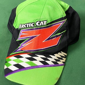 Vintage 1990s Arctic Cat Z Snowmobile Checkered Flag Spell Out Graphic Motorsports Snap Back Hat (adjustable)
