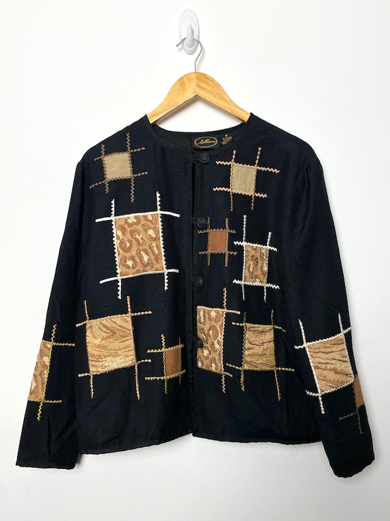 Vintage 1990s Embroidered Patchwork Geometric Pattern Womens