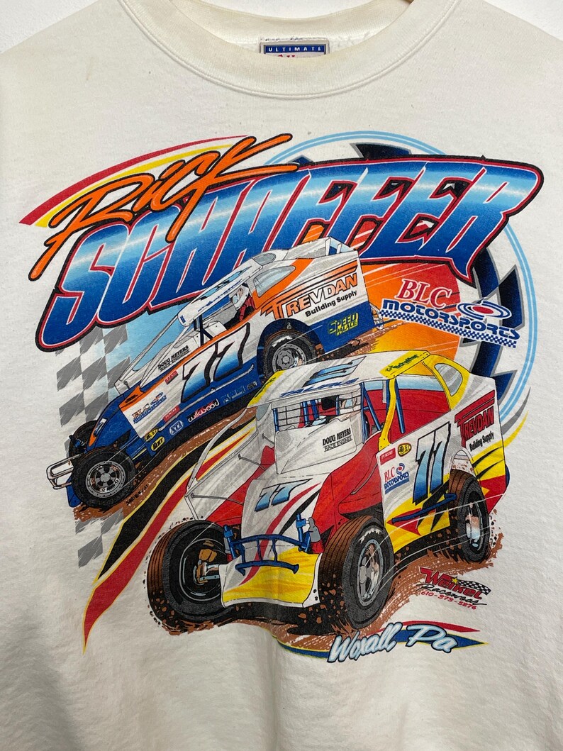 Sweatshirt Back Racing Graphics Vintage 1990s Rick Shaffer Speedcar Racing Graphic Crewneck Sweatshirt ...